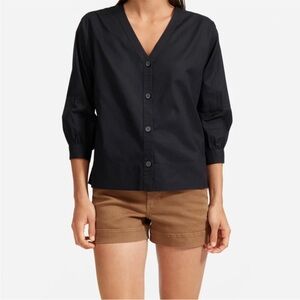 Everlane Silky cotton lantern blouse black 0